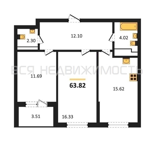 2-комнатная квартира, 63.82кв.м - изображение 0