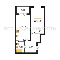 1-комнатная квартира, 48.3кв.м 1-комнатная квартира, 48.3кв.м - изображение 1