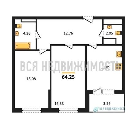 2-комнатная квартира, 64.05кв.м - изображение