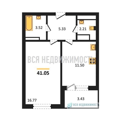 1-комнатная квартира, 41.05кв.м - изображение