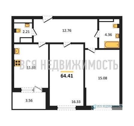 2-комнатная квартира, 64.09кв.м - изображение