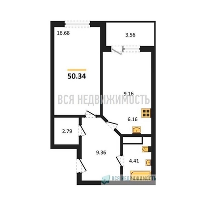 1-комнатная квартира, 50.34кв.м - изображение