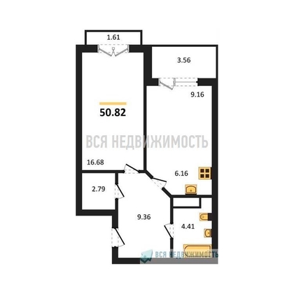 1-комнатная квартира, 50.82кв.м - изображение