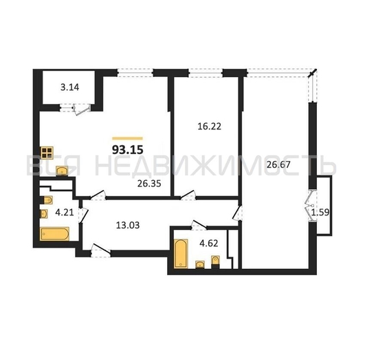 2-комнатная квартира, 93.15кв.м - изображение 0