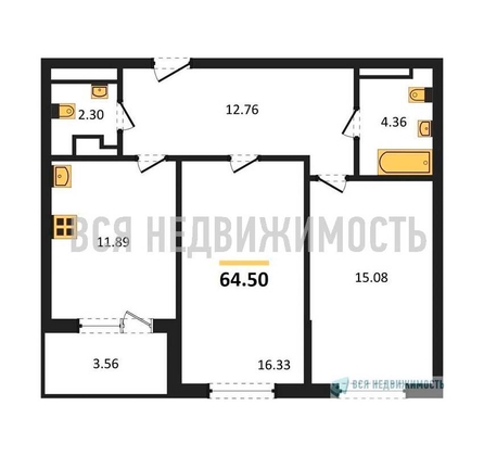2-комнатная квартира, 64.19кв.м - изображение