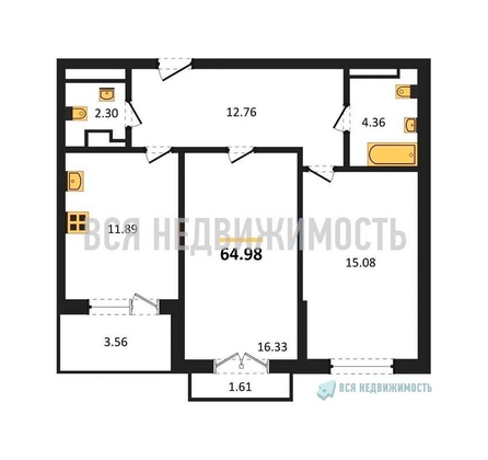 2-комнатная квартира, 64.98кв.м - изображение
