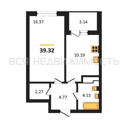 1-комнатная квартира, 39.32кв.м - изображение 0