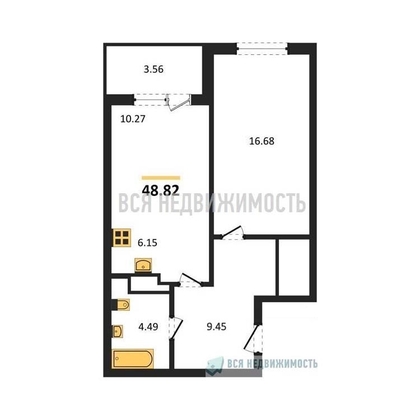 1-комнатная квартира, 48.82кв.м - изображение