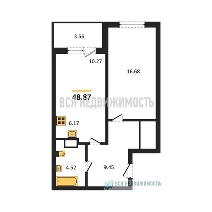 1-комнатная квартира, 48.87кв.м - изображение