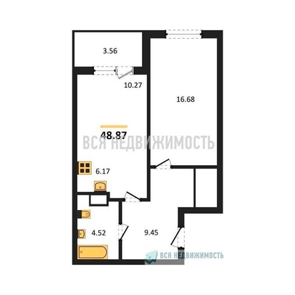 1-комнатная квартира, 48.87кв.м - изображение