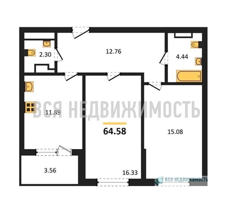 2-комнатная квартира, 64.58кв.м - изображение