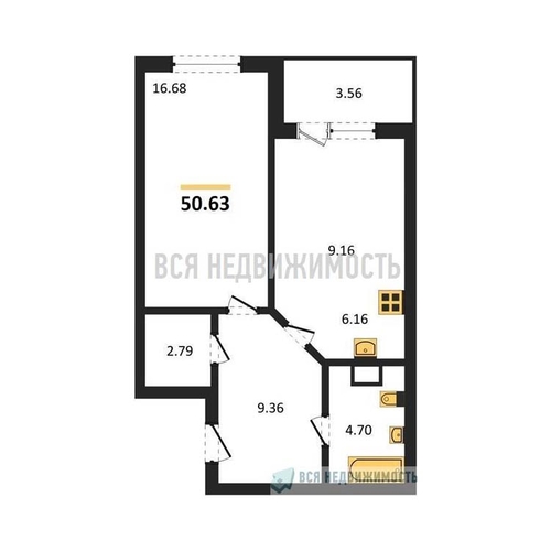 1-комнатная квартира, 50.63кв.м - изображение 0