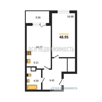 1-комнатная квартира, 48.95кв.м - изображение