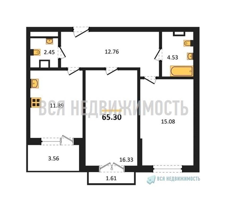 2-комнатная квартира, 65.3кв.м - изображение
