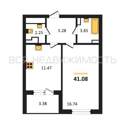 1-комнатная квартира, 41.08кв.м - изображение 0