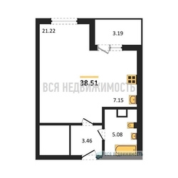 1-комнатная квартира, 39.45кв.м 1-комнатная квартира, 39.45кв.м - изображение 1