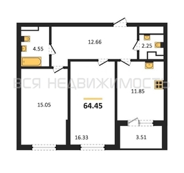 2-комнатная квартира, 64.45кв.м - изображение 1