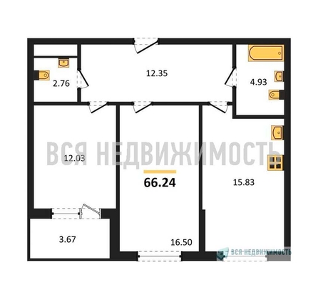 2-комнатная квартира, 66.24кв.м - изображение