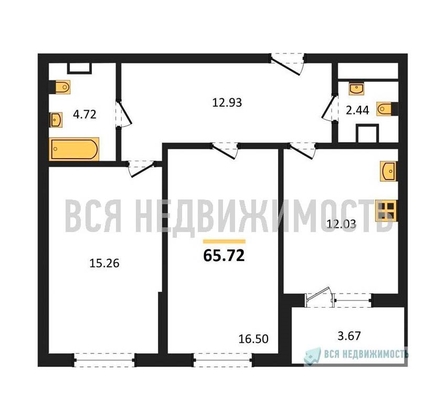 2-комнатная квартира, 65.72кв.м - изображение