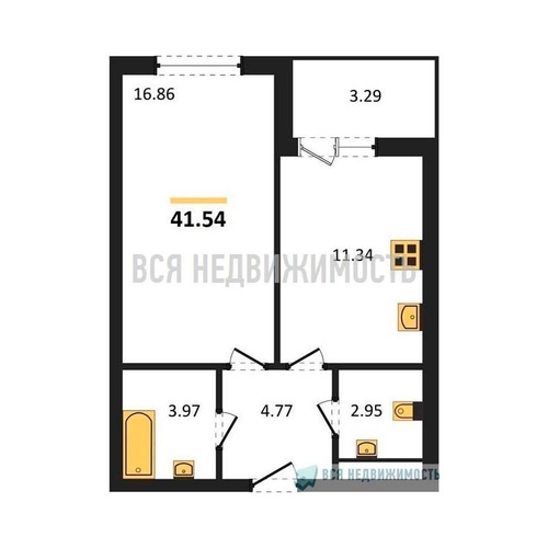 1-комнатная квартира, 41.54кв.м - изображение 0