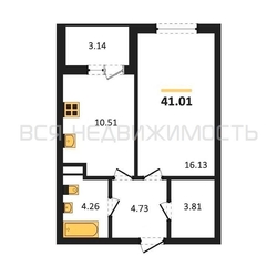 1-комнатная квартира, 41.01кв.м 1-комнатная квартира, 41.01кв.м - изображение 1