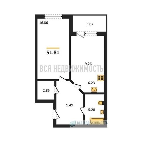 1-комнатная квартира, 51.81кв.м - изображение 0