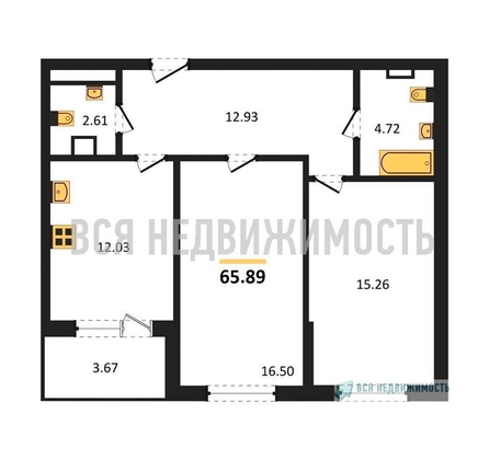 2-комнатная квартира, 65.89кв.м - изображение