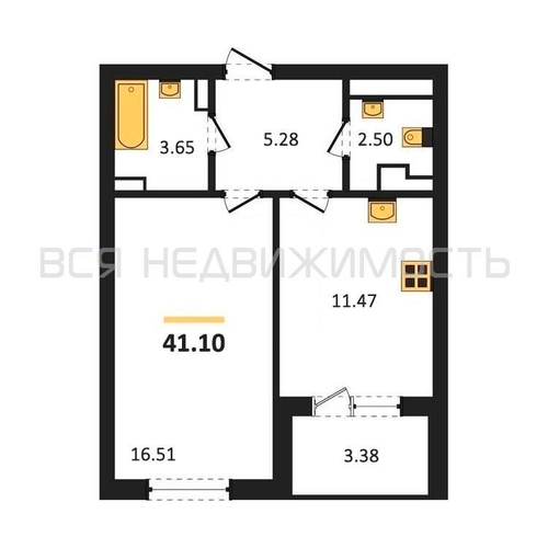 1-комнатная квартира, 41.1кв.м - изображение 0
