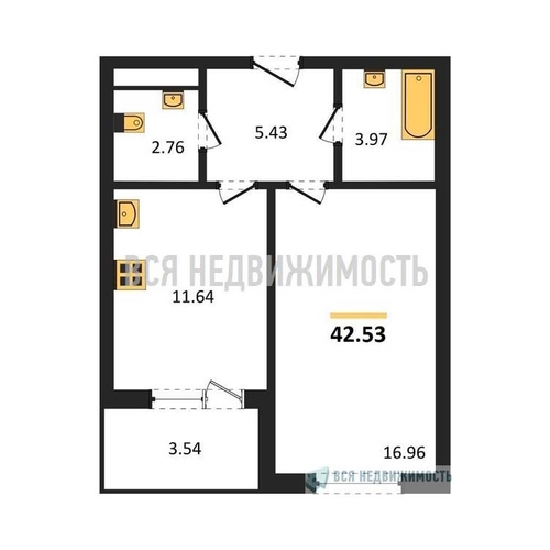 1-комнатная квартира, 42.53кв.м - изображение 0