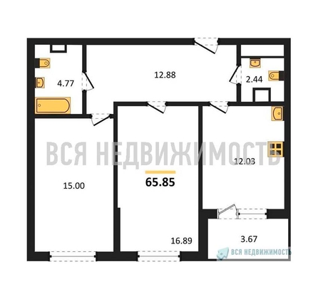 2-комнатная квартира, 65.85кв.м - изображение