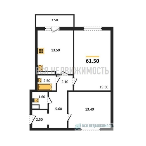 2-комнатная квартира, 61.5кв.м - изображение 0