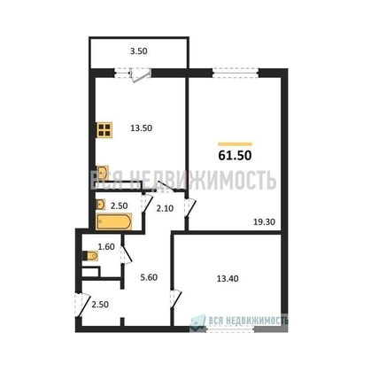 2-комнатная квартира, 61.5кв.м - изображение