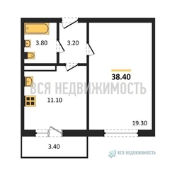 1-комнатная квартира, 38.4кв.м 1-комнатная квартира, 38.4кв.м - изображение 1