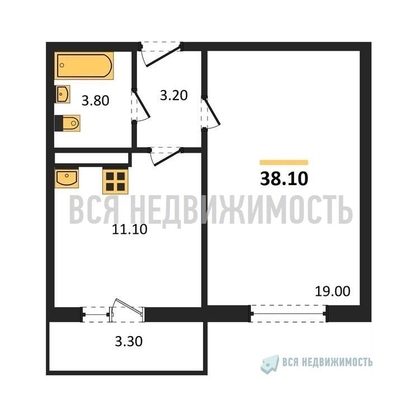 1-комнатная квартира, 38.1кв.м - изображение