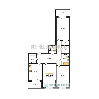 3-комнатная квартира, 92.33кв.м - изображение