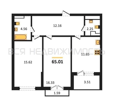 2-комнатная квартира, 65.01кв.м - изображение