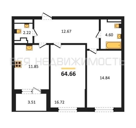 2-комнатная квартира, 64.66кв.м - изображение