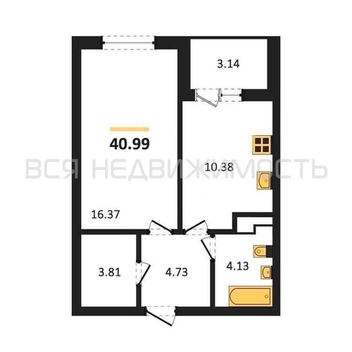 1-комнатная квартира, 40.99кв.м - изображение 0