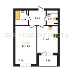 1-комнатная квартира, 40.75кв.м - изображение 1