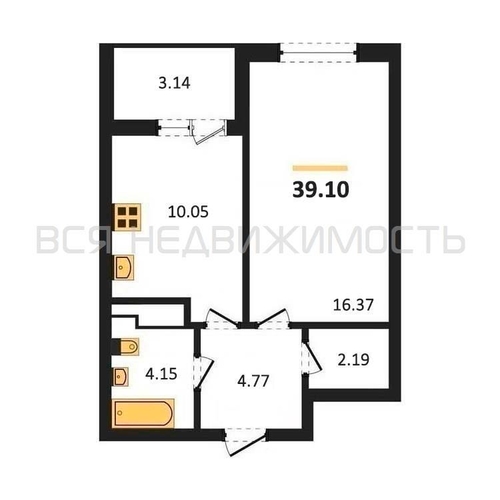 1-комнатная квартира, 39.1кв.м - изображение 0