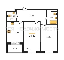 2-комнатная квартира, 64.49кв.м - изображение 1