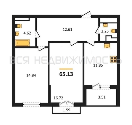 2-комнатная квартира, 65.13кв.м - изображение