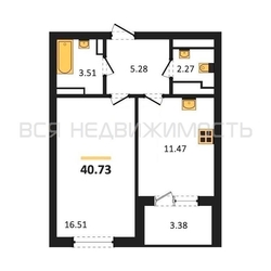 1-комнатная квартира, 40.73кв.м - изображение 1