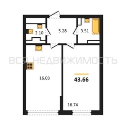 1-комнатная квартира, 43.66кв.м - изображение 1