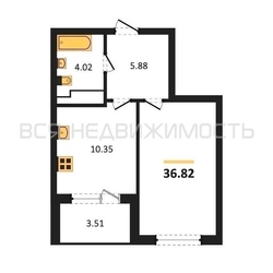 1-комнатная квартира, 36.82кв.м - изображение 1