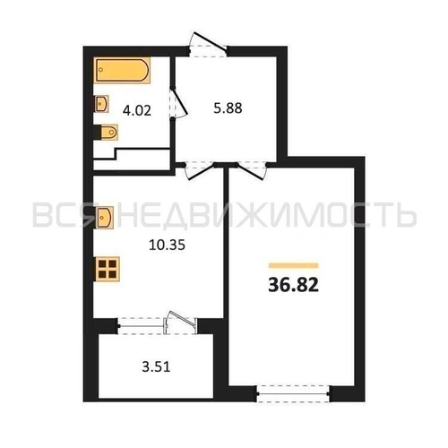 1-комнатная квартира, 36.82кв.м - изображение 0