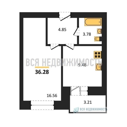 1-комнатная квартира, 36.28кв.м - изображение