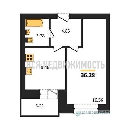 1-комнатная квартира, 36.28кв.м - изображение
