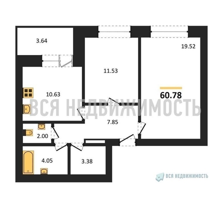 2-комнатная квартира, 60.78кв.м - изображение