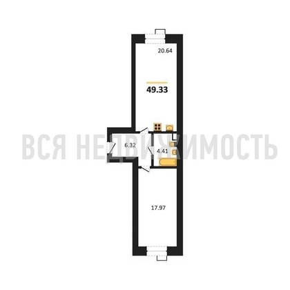 1-комнатная квартира, 49.33кв.м 1-комнатная квартира, 49.33кв.м - изображение
